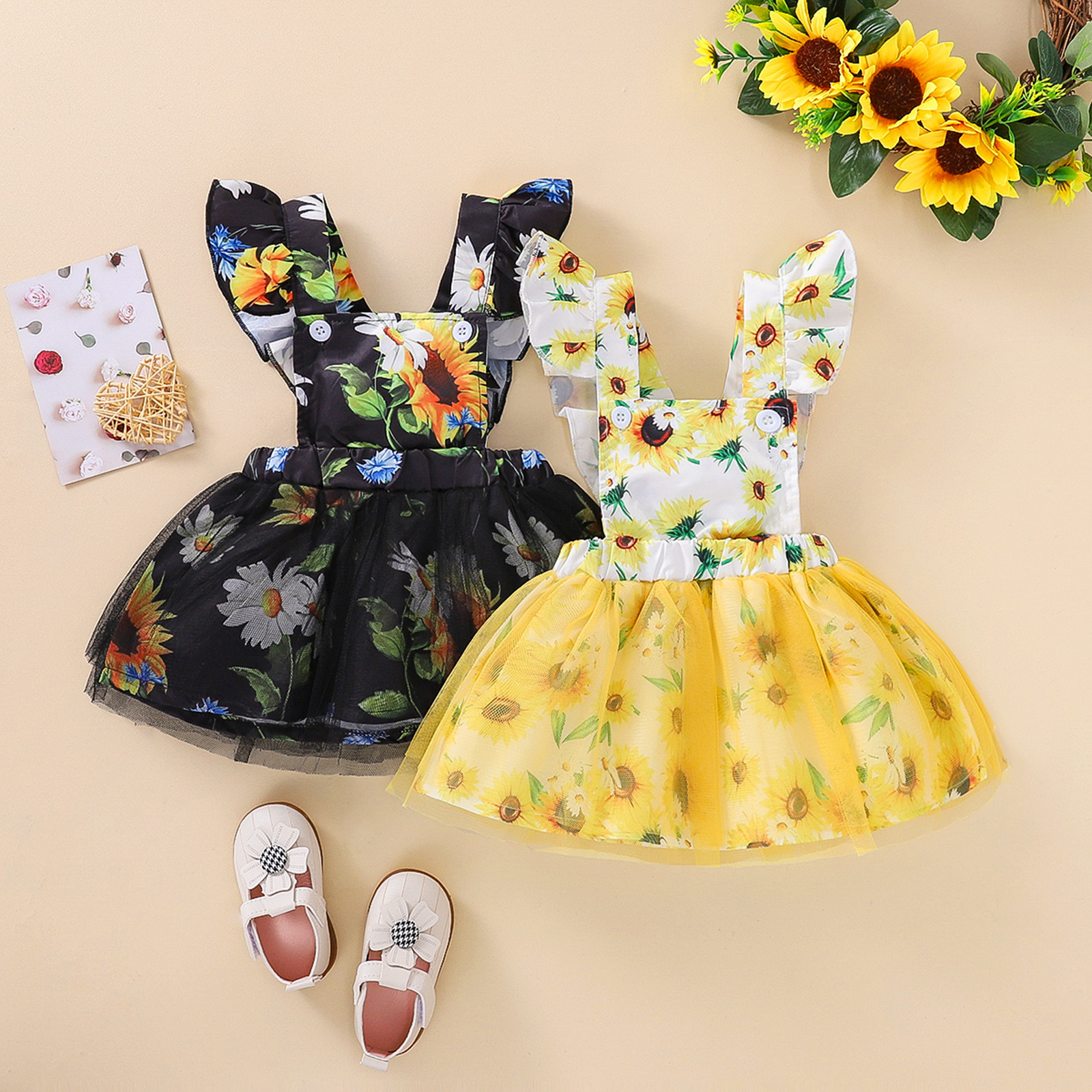 Vestito da stile dolce per bambina 2022 abbigliamento estivo per bambini vestito da Tutu in maglia a maniche lunghe con stampa girasole abiti da festa per principessa infantile