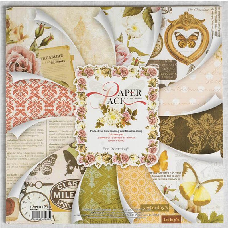 Betoverend mooi bedrukt patroon decoratief scrapbookpapier set  of 24 vellen diy handgemaakte achtergrond fotoalbum knutselpapier: Stijl 4 as foto