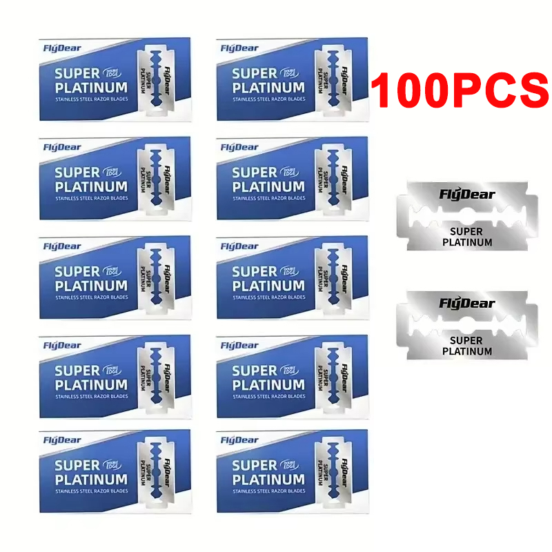 100 kpl -10 kpl ruostumattomasta teräksestä valmistettua turvapartahöylää, kaksiteräiset partakoneet miesten parturi- ja parranajokarvanpoistoon: Sininen