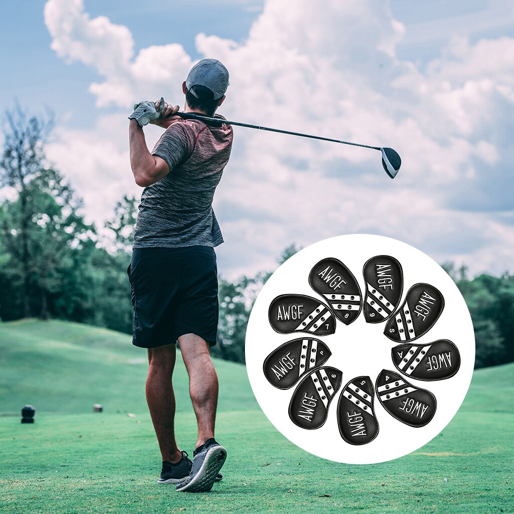 Ensemble de couvre-tête en fer de Golf 9x, housse de protection polaire doublée pour tête de Club: Black