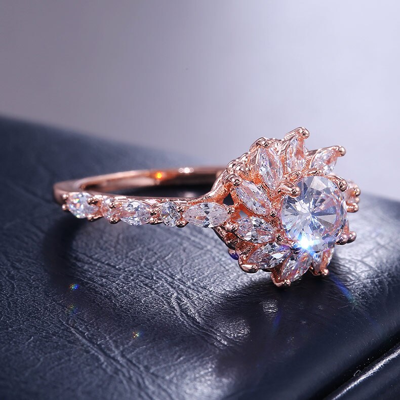 Huitan romântico planta agitando neve flor anéis de noivado rosa ouro farouche sonho proposta anéis atacado feminino gadget anel