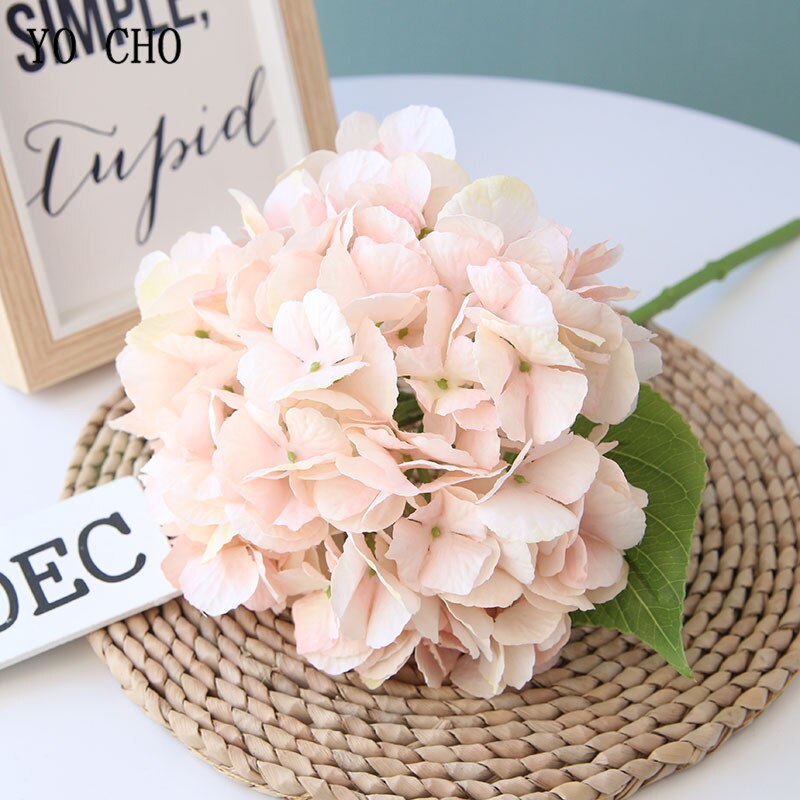 YO CHO-Flor de hortensia Artificial, rama única, Hortensia de seda, ramo de novia, decoración de en casa, planificador de flores de boda: light-pink