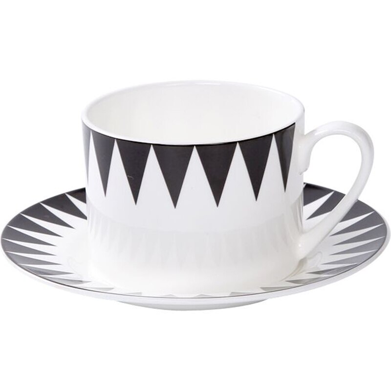 Nordic simple black and white geometric bone china coffee cup and Saucer Set with spoon afternoon tea cup home coffee shop