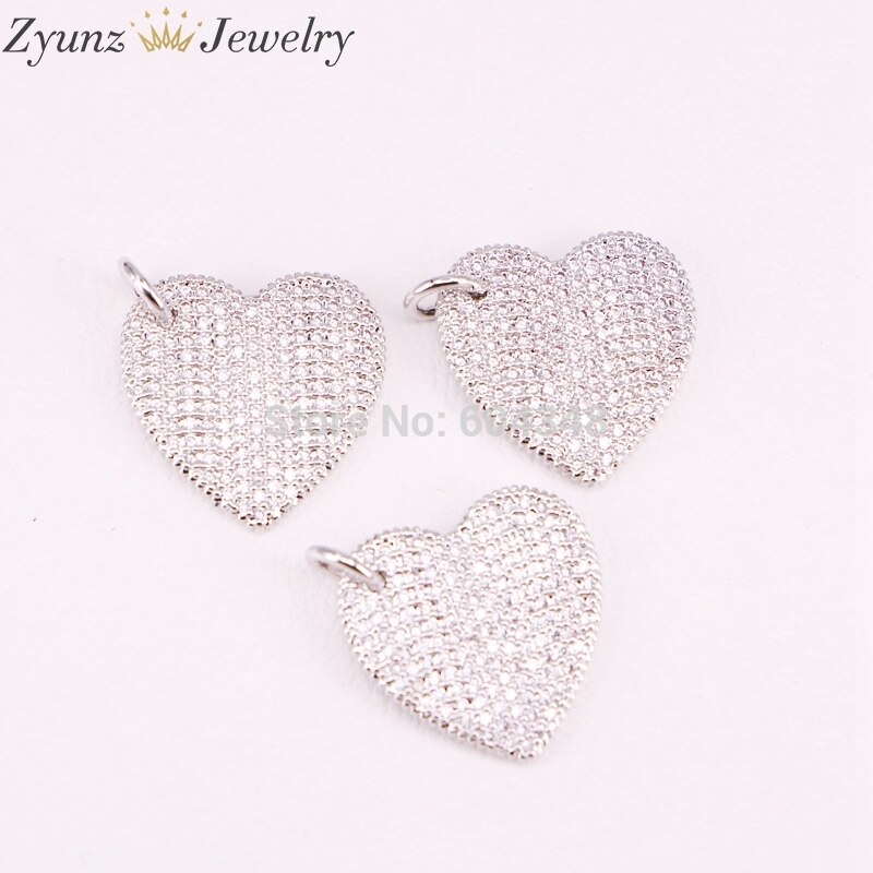 10 pçs strass forma de coração adorável de alta qualidade zircônia cúbica empedrada descobertas joias
