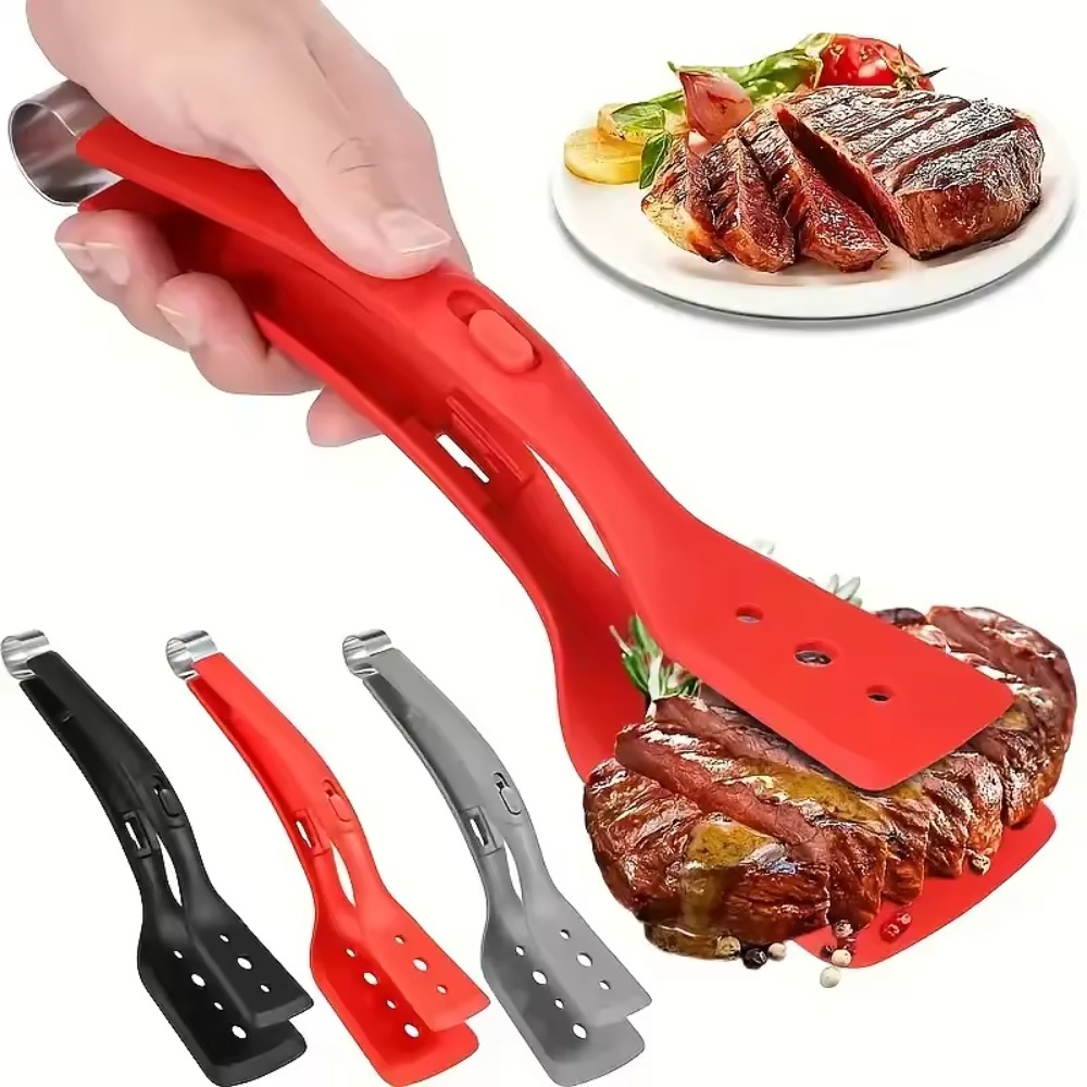 2 in 1 Stainless Steel Cooking Tongs with Silicone Tips Heat Resistant Non Stick for BBQ Steak Fish Pancakes Kitchen Tools