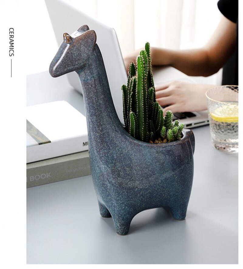 Ceramics Flower Pot Cute Giraffe Succulent Ceramic Planter Potted Vase With Drainage Holes