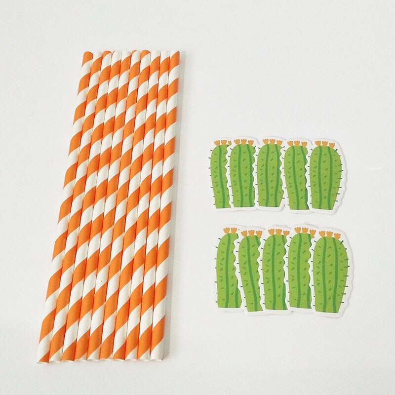 10pcs/lot Cactus Drinking Paper Straws Hawaiian Birthday Party Decor Summer Tropical Drink Supplies Cocktail Paper Straws