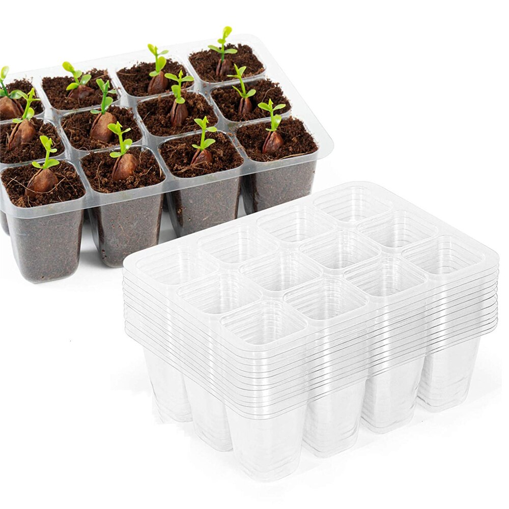 12 Holes Nursery Grow Box Plastic Seedling Starter Tray Extra Strength Seed Germination Plant Flower Pots Home Garden Tools