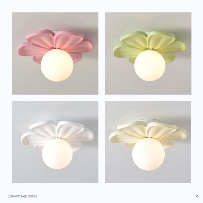 Lámpara de techo de pétalos verdes crema, pasillo, balcón, porche, escalera, aplique de pared, flor de resina, decoración interior