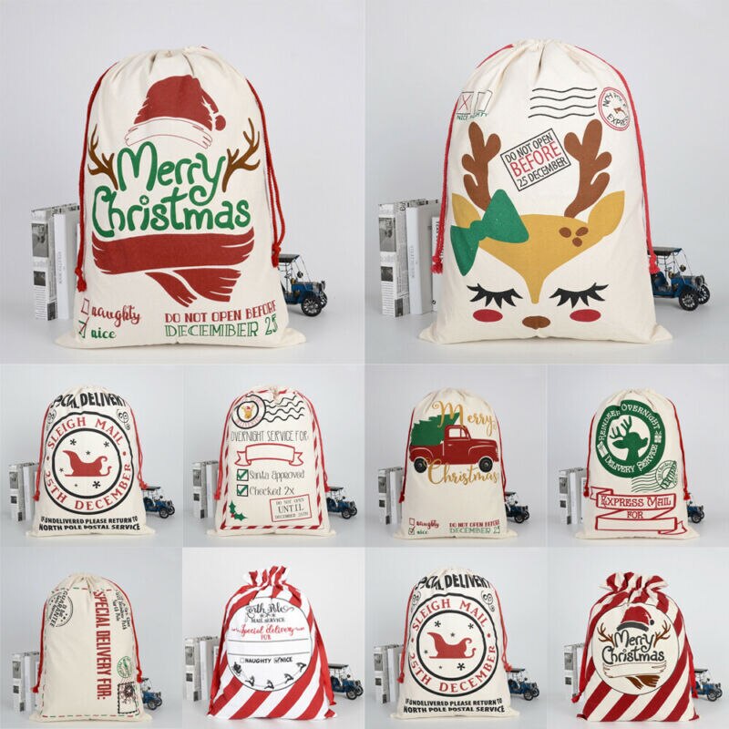 Bolsas de calcetín navideñas grandes, saco de de Papá Noel de Hessian, bolsa de decoración, de caramelo, bolsa con cordón de almacenamiento, 11 estilos