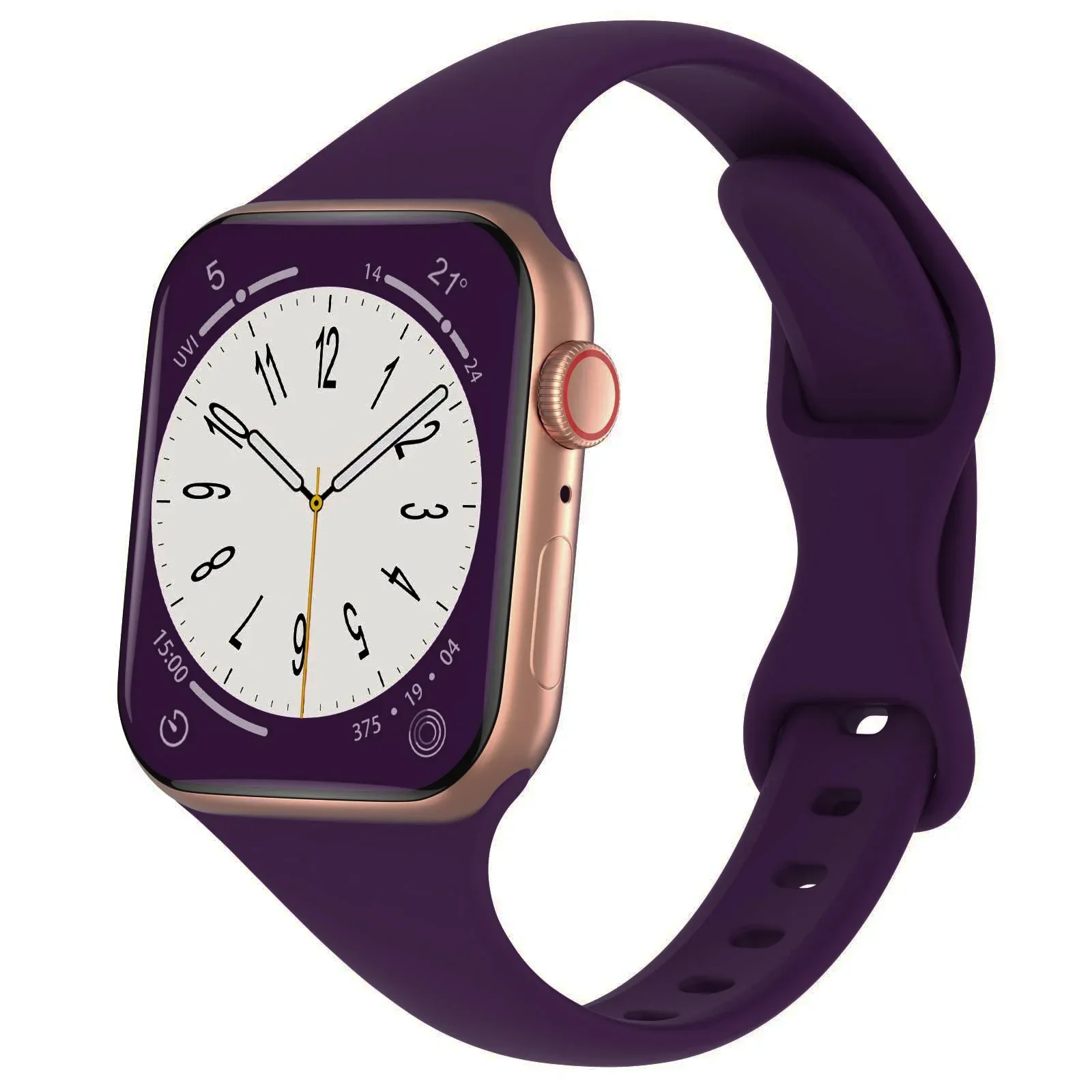 Dünnes Silikonarmband für Apfel Uhr 40 44 mm 45 mm 41 mm 38 mm 42 mm einfarbiges Armbinde für IWatch Serie 3 4 5 6 SE 7 8 9 10: XS / Grau lila