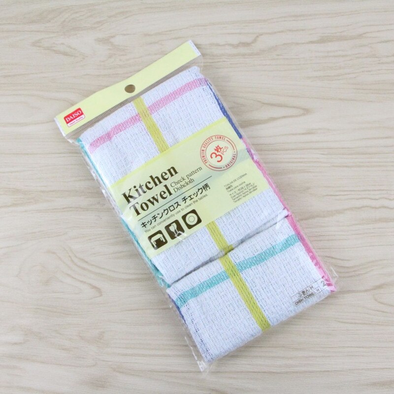 3 stk bomull kjøkkenhåndkle oppvask rengjøringshåndklær vaffelstripet klut absorberende fille skuresvamp hjemmerengjøringsverktøy teklut: Hvit