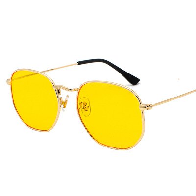 Men Hexagon Sunglases Women Brand Driving Shades Male Sunglasses For Men's Glasses Gafas De sol UV400: Gold yellow