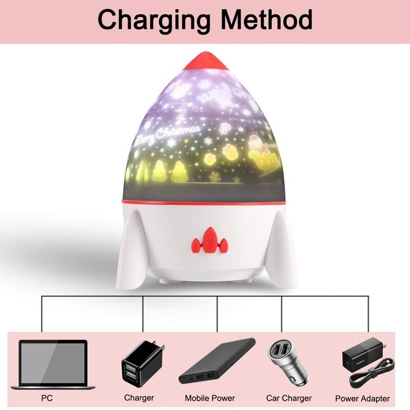 Children's Music Night Light Projector, 360 degree Rotating LED, USB Rechargeable Sleep Light,