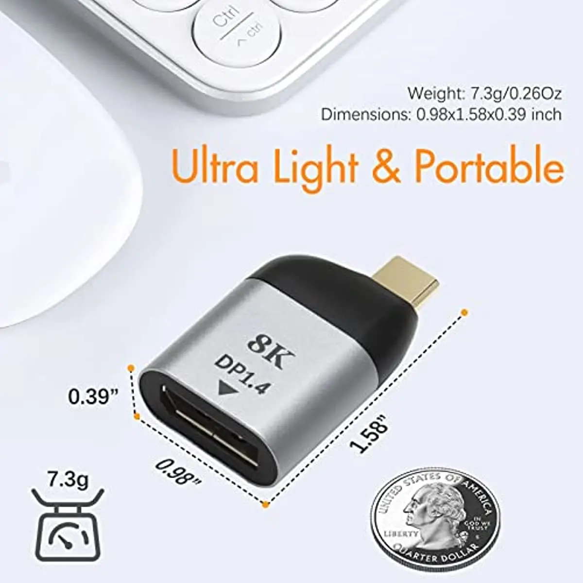 Usb-c til displayport 1.4- adapter thunderbolt 3/4 type-c til dp/minidip displayport 8k @ 60hz- videokonverter for bærbar skjerm