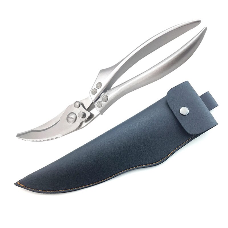 Kitchen Powerful Chicken Bone Scissors Chicken Duck Fish Cutter Shears Stainless Steel Scissors Scale Clean Cook Scissors Knife: Black leather