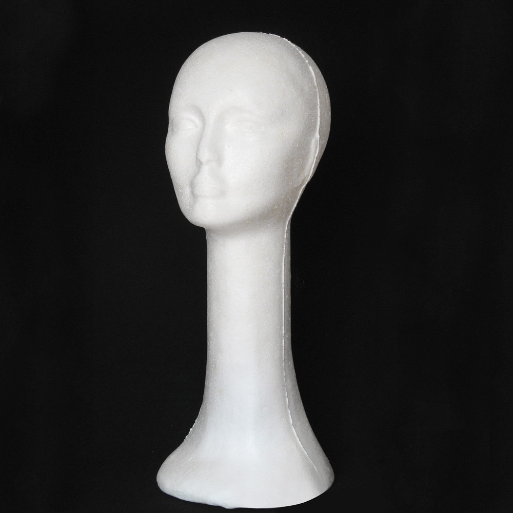 Female White Long Neck Polystyrene Styrofoam Foam Head Model Stand Wig Hair Hat Headset Mannequin Head Display Stand Rack AD: Default Title