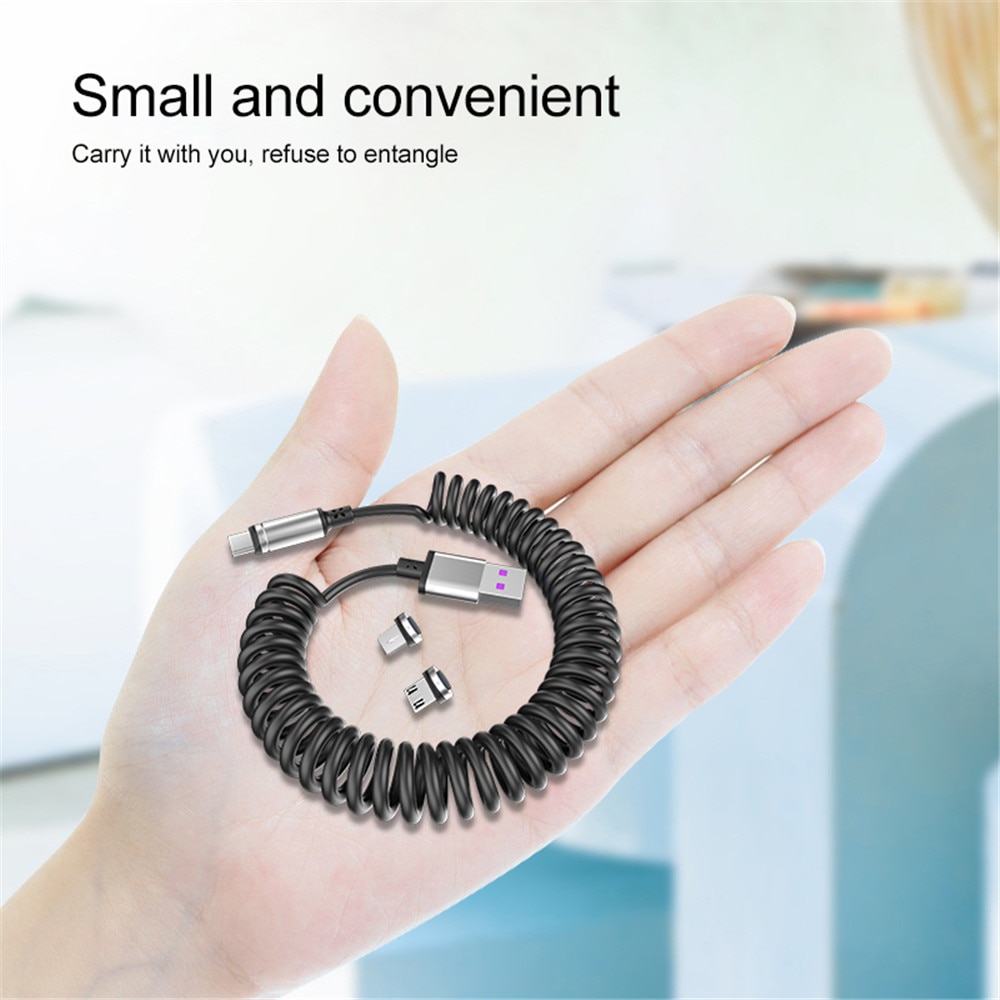 3A Magnetic Cable Spring Micro USB Charger Type C 8 Pin Fast Charging Cable For iPhone 11 Samsung S9 Huawei P30 Retractable Cord