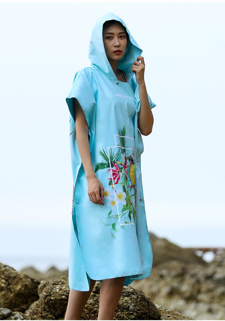 Microfiber Women Swimming Diving Bathrobe Cloak Printing Changing Robe Bath Towel Outdoor Hooded Beach Towel Poncho: green