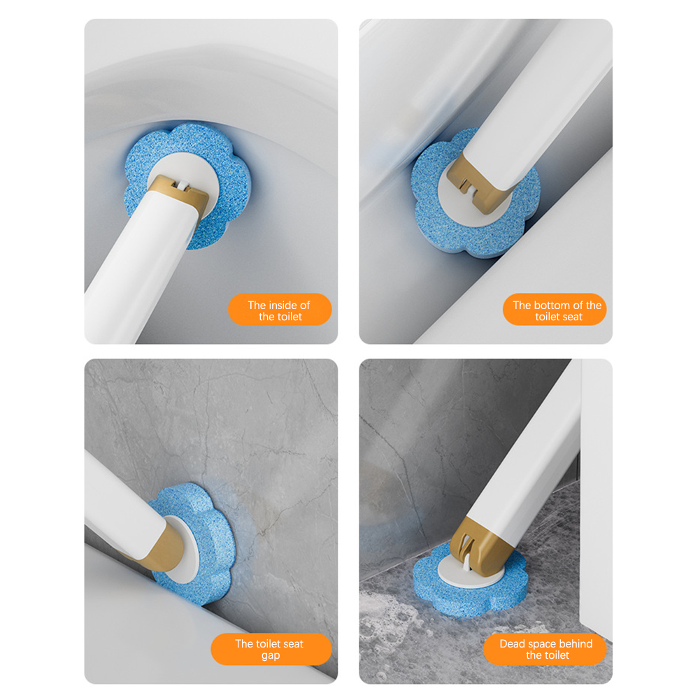 Toalettbørste plassbesparende veggmontert skrubber for rengjøring 6 utskiftbare børstehoder toalettbørste for hjemmehotell