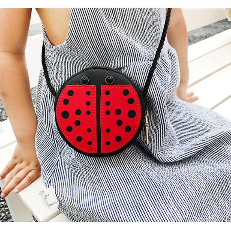 Cartoon kleine meisjes jongens messenger bags lieveheersbeestje mini schoudertas crossbody pu leren portemonnee tas handtassen