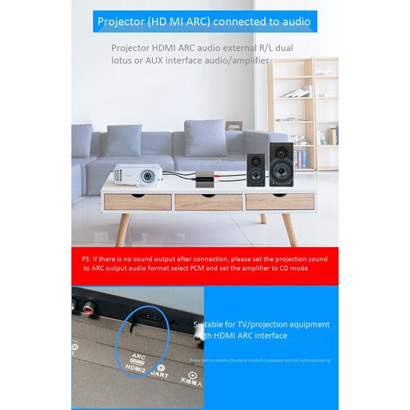 HDMI Arc Audio Converter Arc Audio R/L Output Audio Adapter Support Tv, Projector, Amplifier, Speaker
