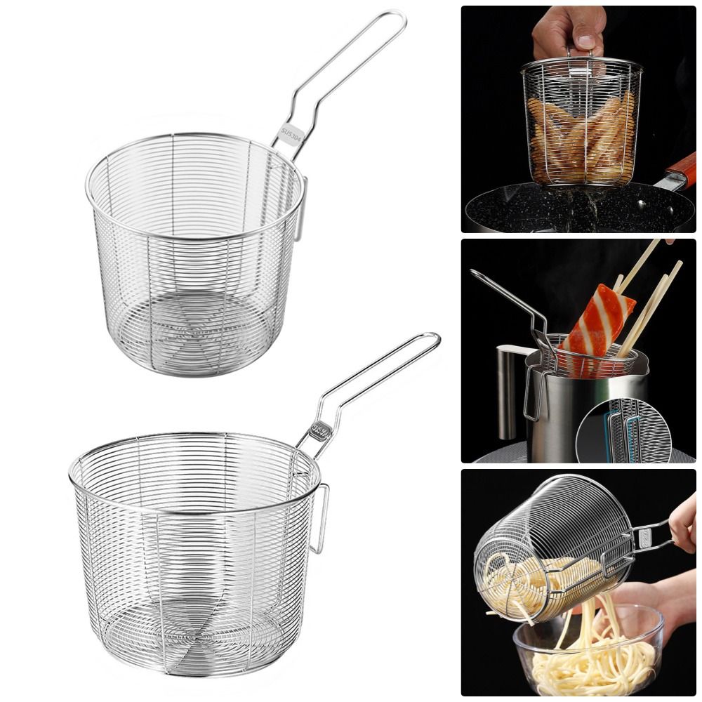 1 Stücke 304 Edelstahl Chip Servieren Frittierkorb mit Griff Mini Sieb Gittergewebe für Knödel Pommes Frites