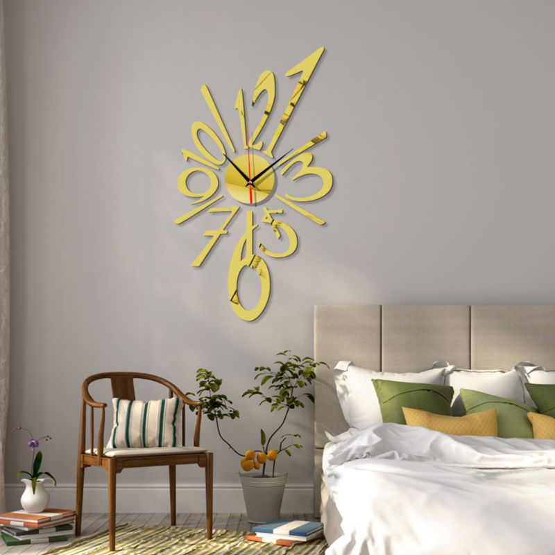 Wandklok 3D Moderne Stille Grote Digitale Acryl Spiegel Zelfklevende Wandklok Sticker Voor Woonkamer Decoratie Nieuw