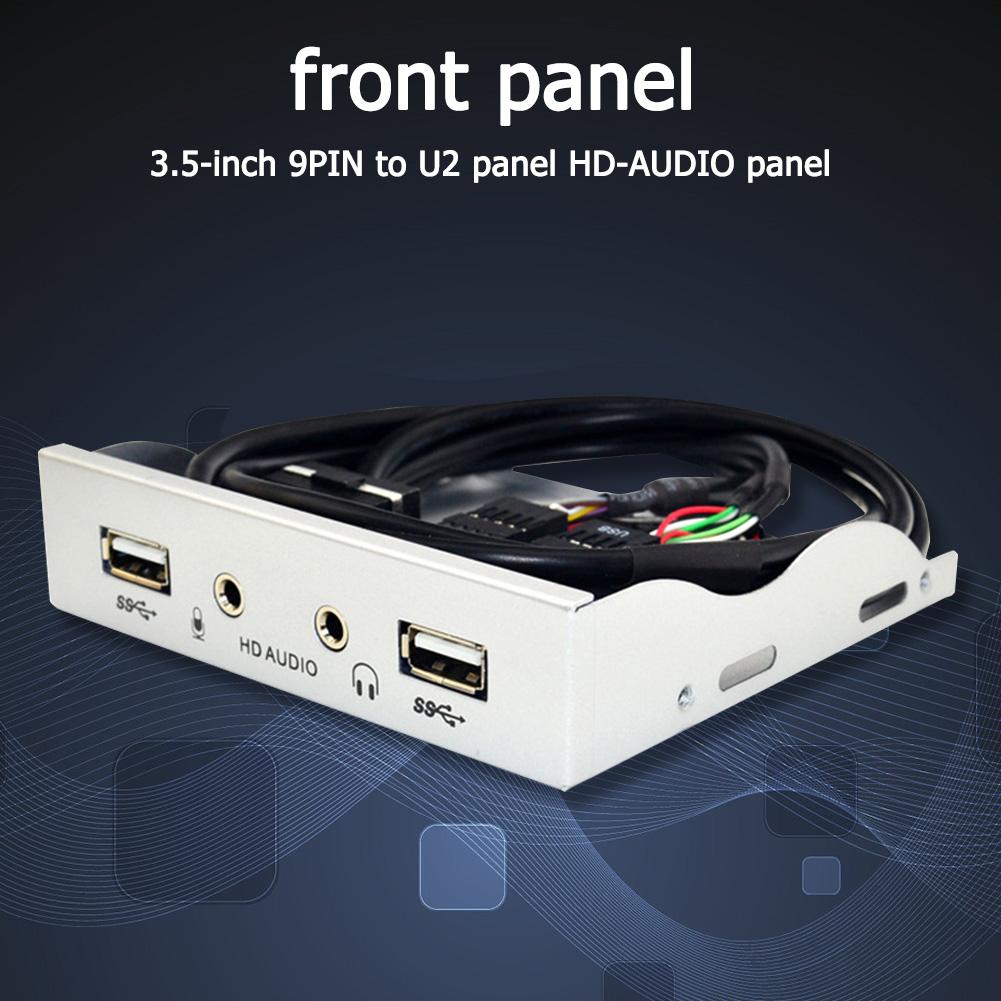 9Pin 4 Port Usb 2.0 Hub USB2.0 Voorpaneel Bracket Hd Audio 3.5Mm Oortelefoon Connector Voor Desktop 3.5 "floppy Disk Bay