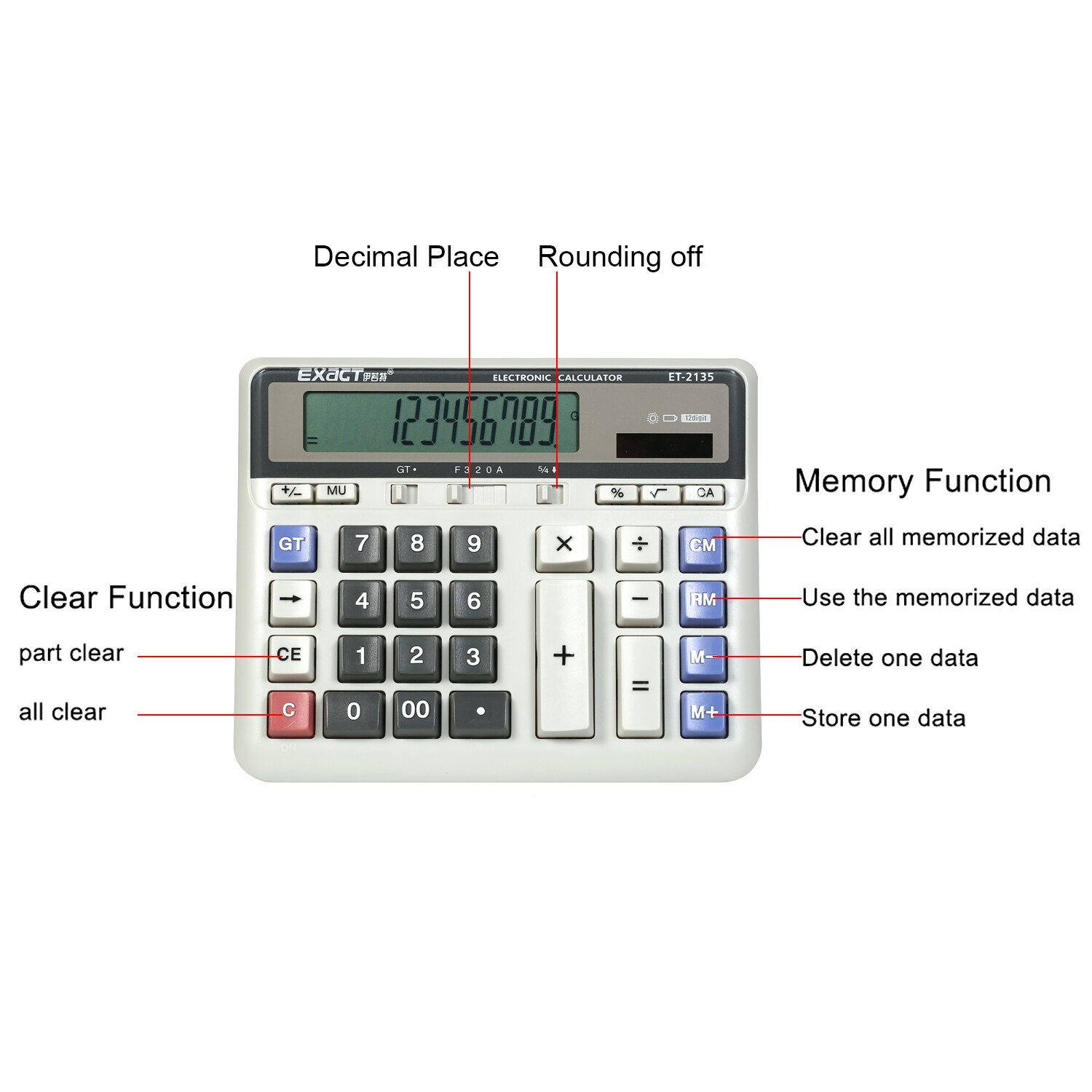 Large Computer Electronic Calculator Counter Solar & Battery Power 12Digit Display Multi-functional Big Button for Office School