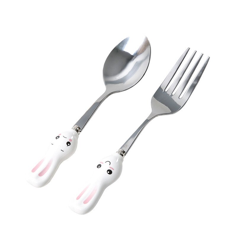 Stainless steel long kid spoon set fork soup spoon stirring coffee tea fruit fork Dinerware sets for children lunch dinner