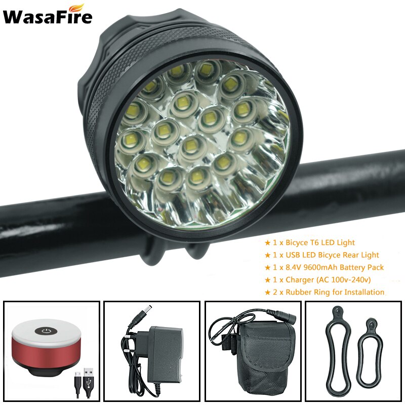WasaFire 40000 Lumen 16* T6 LED Bike Light MTB Bicycle Front Light Super Bright Cycling Lamp Headlight Night Riding Light: Black
