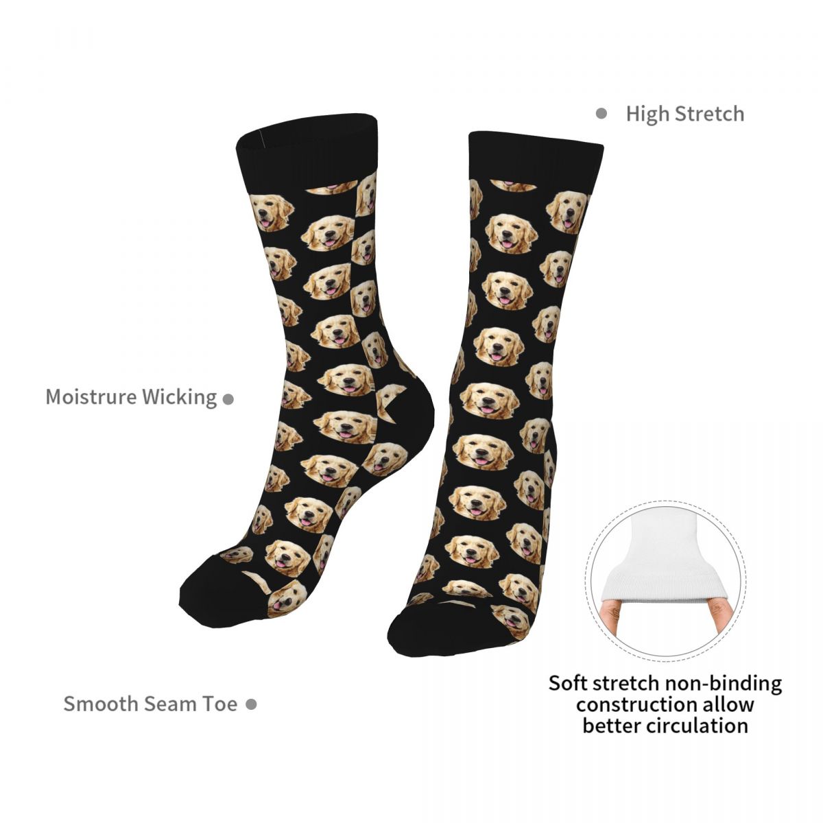 Calcetines divertidos de retrato de cara de Golden Retriever para hombre, ropa de poliéster 90%, calcetines gruesos de tubo medio de perro Humor, otoño