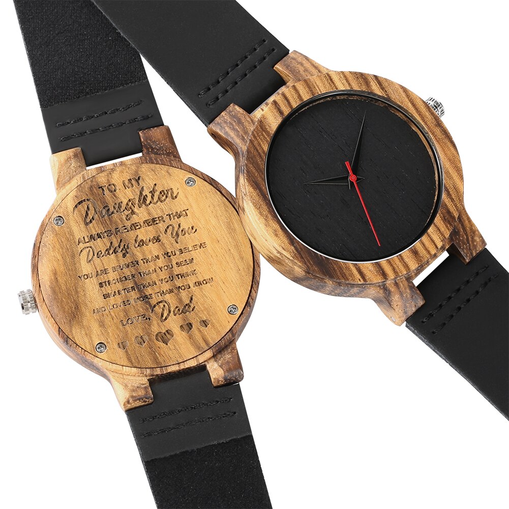 Reloj de madera con correa de cuero, grabado con palabras DIY para mi padre/hijo/novio/marido/mamá, el mejor ,: 5
