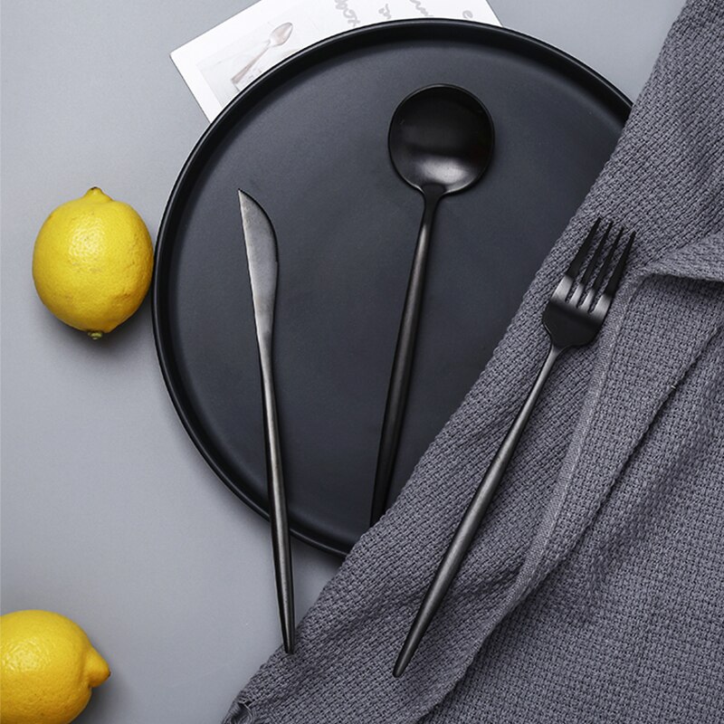 Black Matte Cutlery Set 304 Stainless Steel Dinner Knife Soup Spoon Butter Knife Chopsticks Teaspoon Dessert Fork Flatware