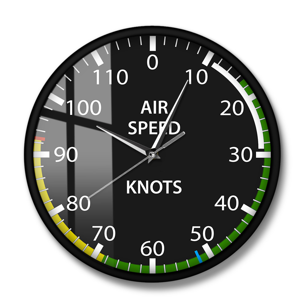 Air Craft Airspeed Indicator Pilots Wall Clock Knots Markings Aviation Home Decor Airplane Instruments Thermometer Wall Watch: Metal Frame