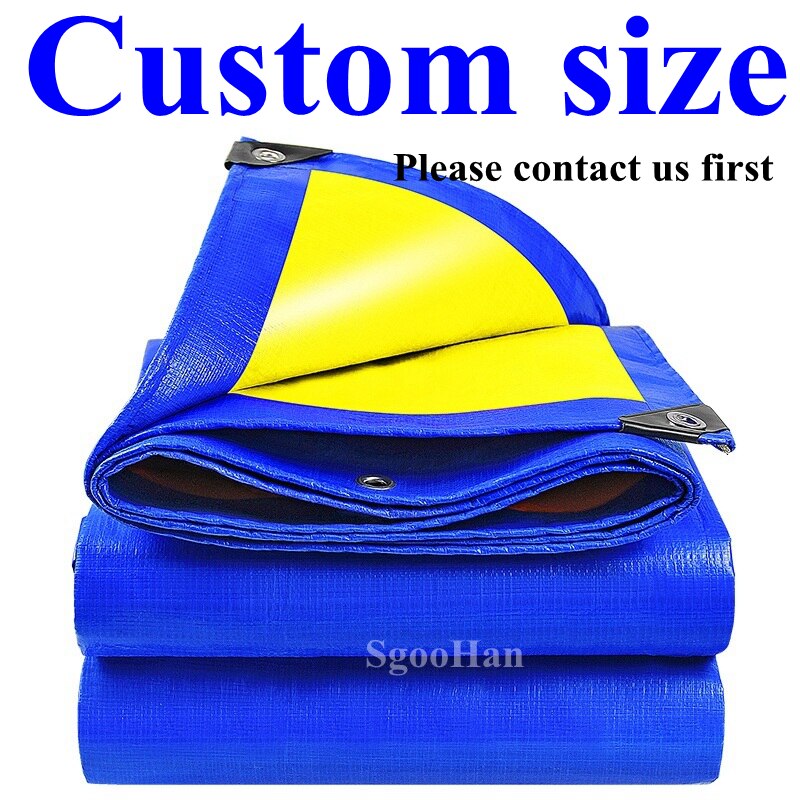 Blue-Yellow PE Tarpaulin Rainproof Cloth Shade Sail Boat Truck Canopy Tarp Ground Sheet Camping Waterproof Cloth Pet House Cover: Custom Size