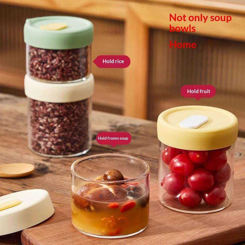240/400ML Glass Food Storage Jar With Sealed Silicone Lid Heat Resistant Microwavable Soup Juice Container Cereals Jar