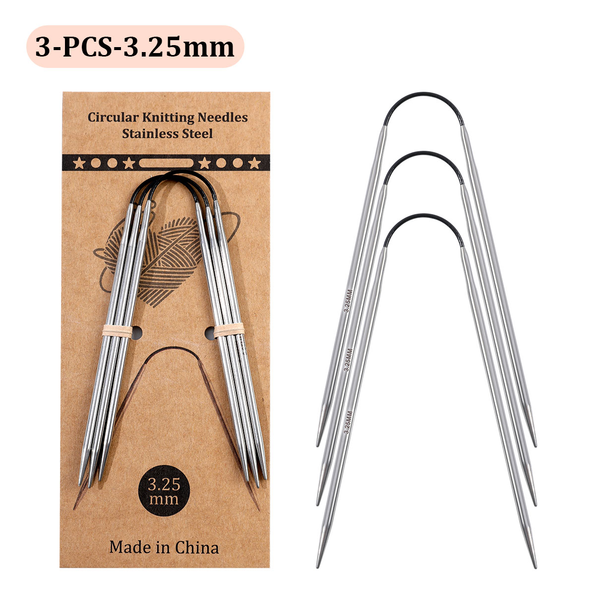 Agujas circulares cortas de 23cm, herramientas de tejer a mano huecas de acero inoxidable para manualidades de lana DIY: Marfíl