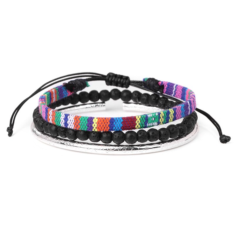 W stylu bohema z bawełny splot liny bransoletki przyjaźni dla kobiety mężczyźni Mini bransoletka z koralików Lava zestaw Handmade bransoletki biżuteria etniczna prezenty: 7.