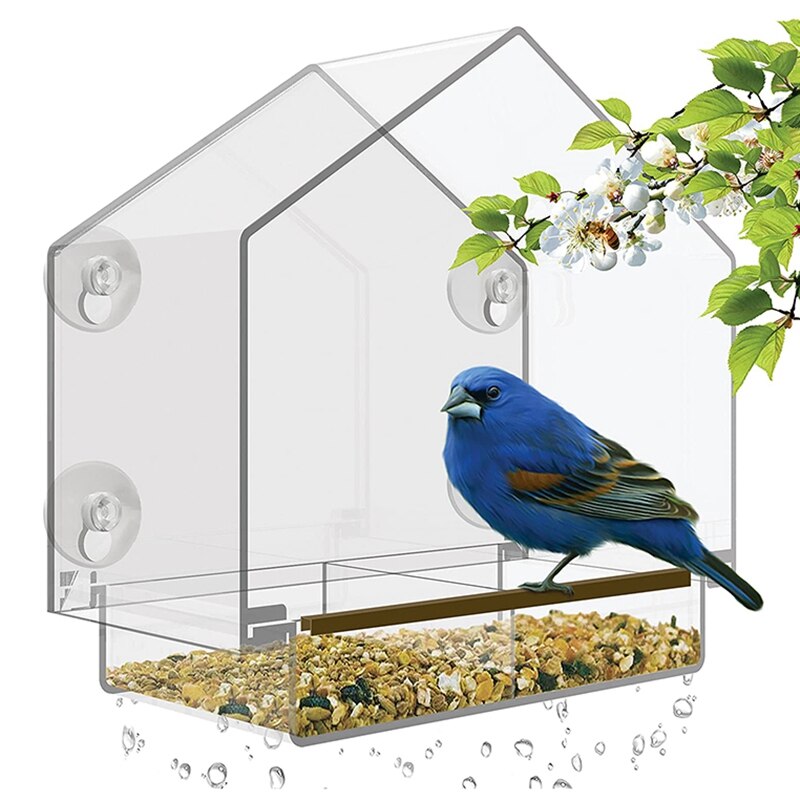 Voederhuisje voor aan het raam - groot vogelhuisje voor buiten. verplaatsbare schuiflade met afvoergaten.