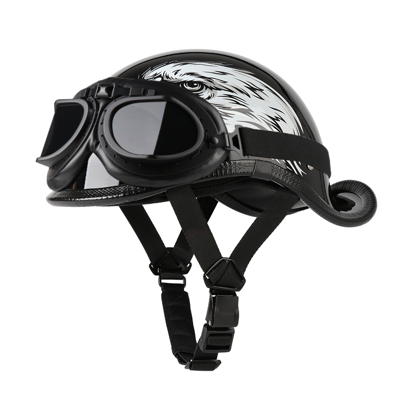 VGV moto demi-casque lunettes incluses véhicule électrique vélo Locomotive pour Cruiser rétro homme femmes scooter rue