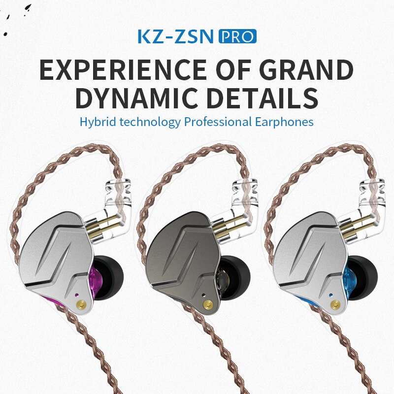 Kz zsn pro 1ba+1dd hybrid-technologie hifi-metall-in-ear-kopfhörer mit bass-ohrhörer, sport-headset mit geräuschunterdrückung  zs10 pro zst  as10