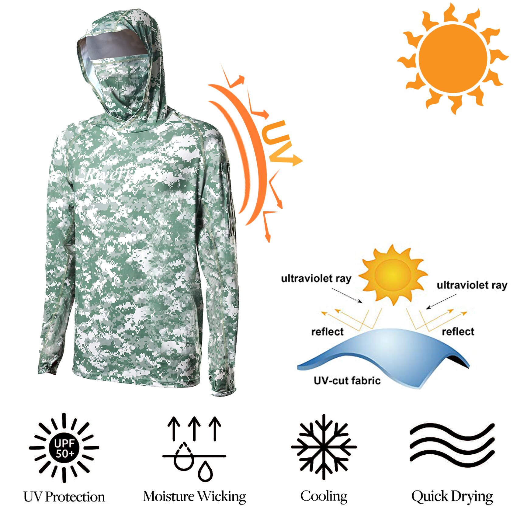 F Riverruns Sun Protection Lightweight Fishing T-shirt, Fishing Hoodie Long sleeves Shirt for Men and Women Fishing, Hiking