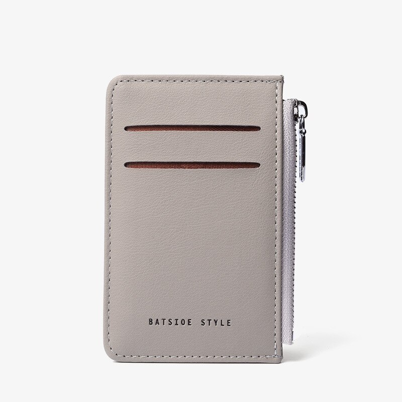 Purdored 1 Pc Unisex Slanke Kaarthouder Voor Vrouwen Pu Lederen Dunne Visitekaartje Portemonnee Rits Portemonnee Kaarthouder case: gray