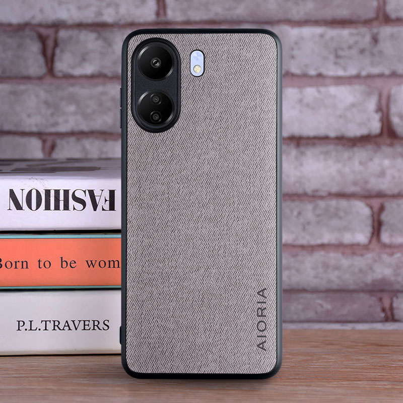 Étui pour Xiaomi Redmi 13C 14C 12C 10C 9C Poco C65 C75 C55 5G coque luxe textile cuir couverture de téléphone funda pour redmi 13c étui: Tissu de coton / Argent