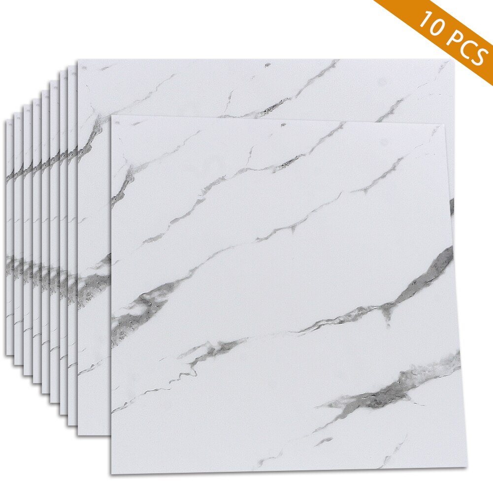 Itseliimautuvat lattialaatat tarra marmori tapetti vedenpitävä liukumaton keittiö backsplash kuori ja tikku lattialaatat 30 x 30cm: 10 kpl valkoisia