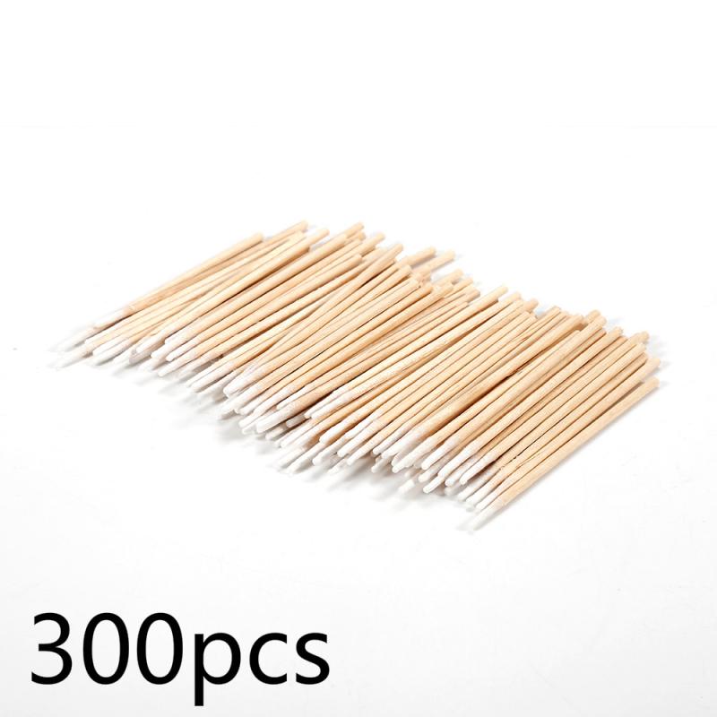 Hisopo de algodón ultrapequeño desechable, microcepillos sin pelusa, bastoncillos de algodón de madera, pegamento para extensión de pestañas, herramientas para quitar, 100/300 Uds.: 300pcs