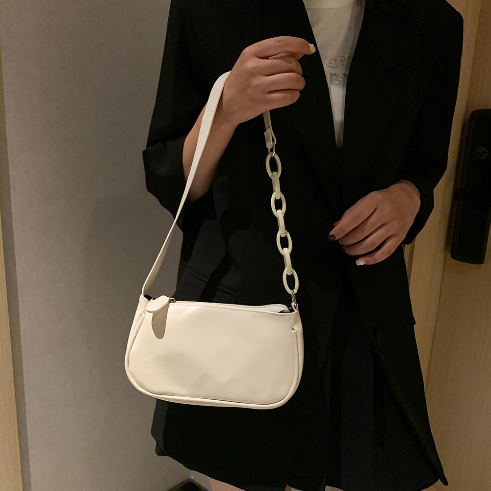 Chic femmes chaîne sous les bras sacs à bandoulière Texture classique solide fourre-tout décontractés petits sacs à main