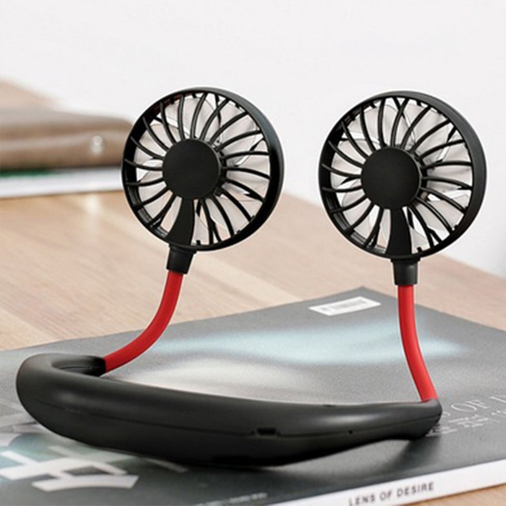 USB mini hanging neck fan portable leafless small fan mini hanging neck lazy ultra-quiet electric fan: Black